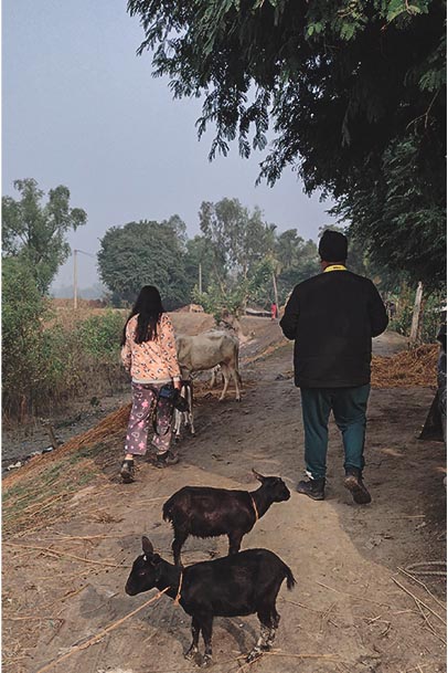 Travelling through the local Village on foot